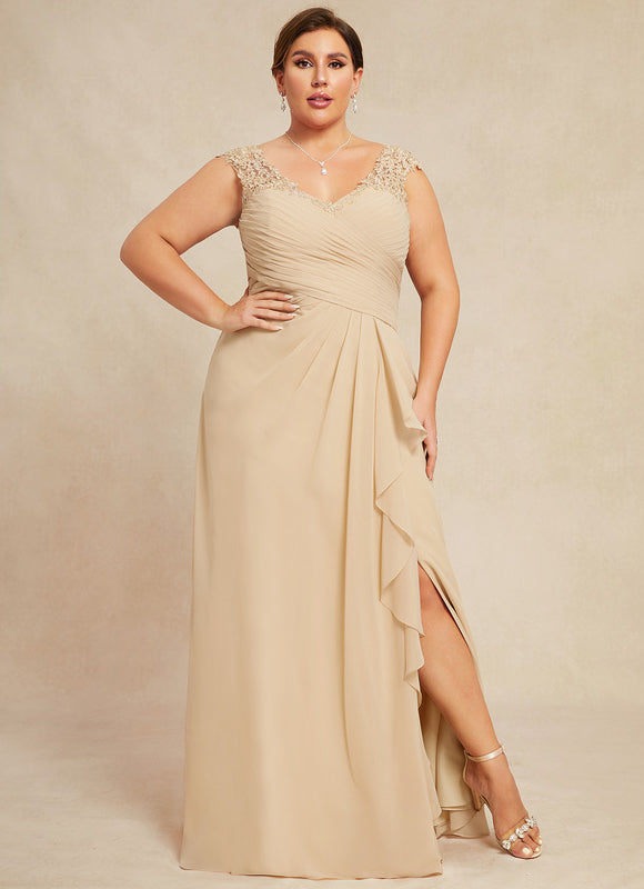 Robe Pastel Beige Dentelle Trapèze Longue - gallery 4