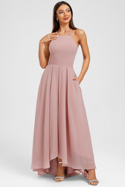 Robe Pastel Rose Mousseline Asymétrique Trapèze - gallery 5