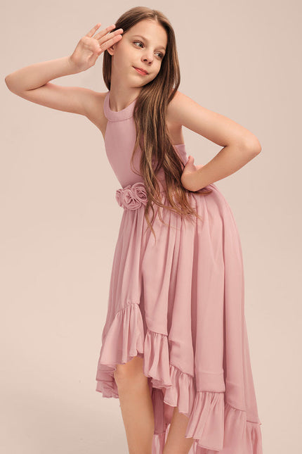 Robe Pastel Rose Volants Asymétrique Junior - gallery 1