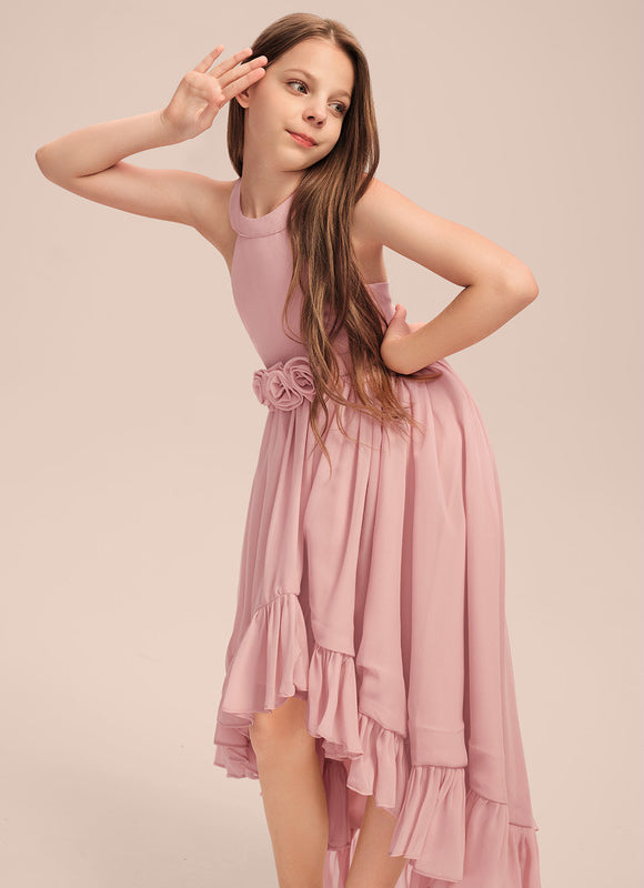 Robe Pastel Rose Volants Asymétrique Junior - gallery 1