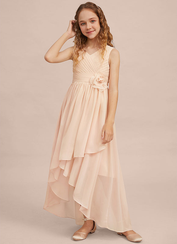 Robe Pastel Rose Demoiselle D'Honneur Asymétrique - gallery 1