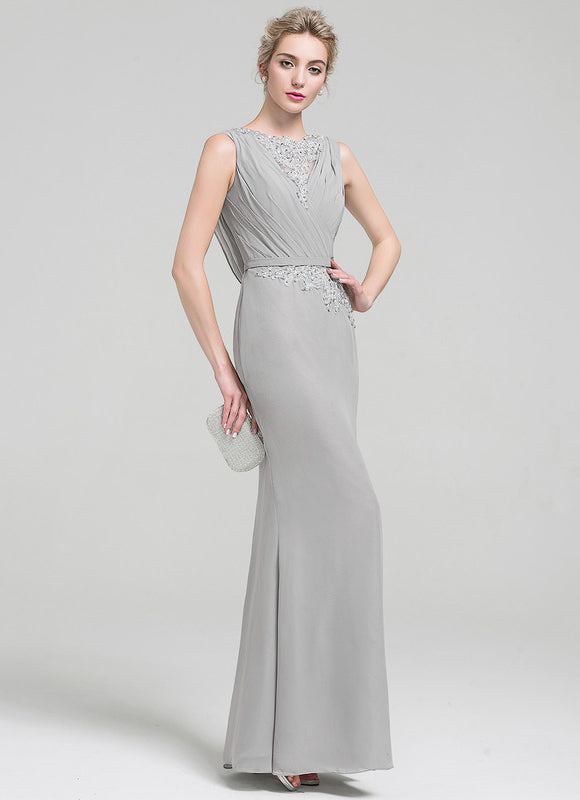 Robe Pastel Gris Élégante Col Rond - gallery 2