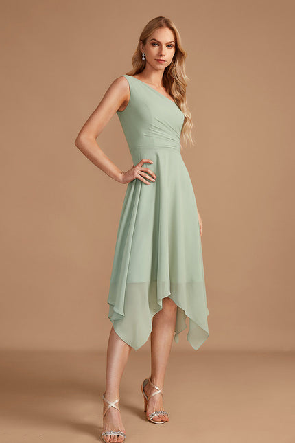 Robe Pastel Menthe Décolleté Asymétrique Volants - gallery 1