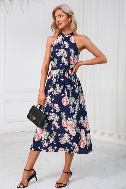 Robe Pastel Verte Imprimée Fleuri Midi - gallery 9