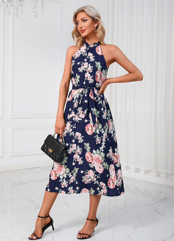 Robe Pastel Verte Imprimée Fleuri Midi - gallery 9
