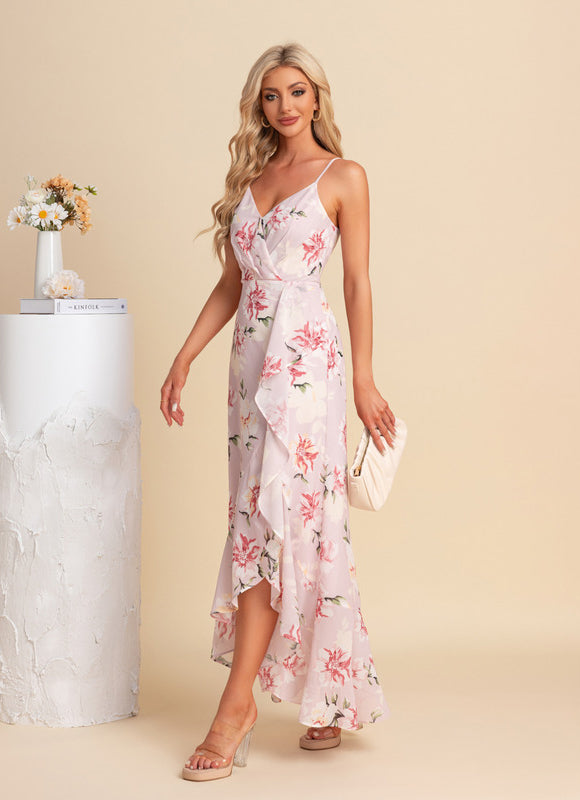 Robe Pastel Fleurie Blanche À Volants - gallery 5