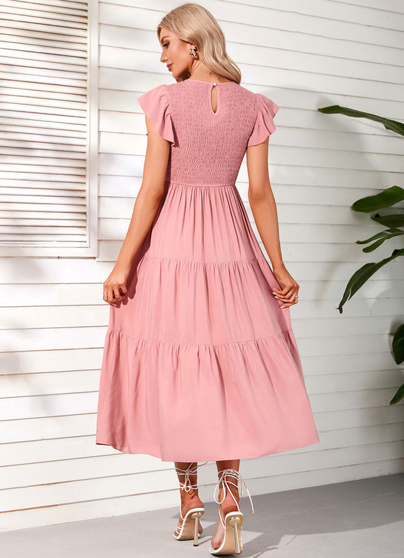 Robe Pastel Rose Maxi À Volants - gallery 4