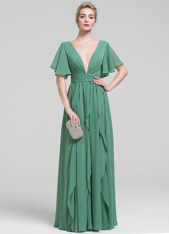 Robe Pastel Verte Col V Fluide Volants