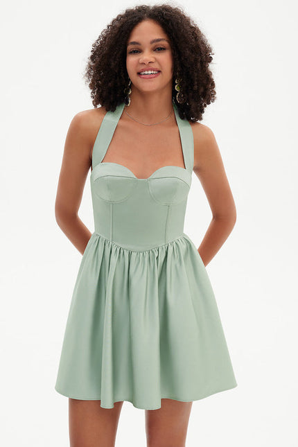 Robe Pastel Vert Menthe Col Cœur Courte - gallery 7
