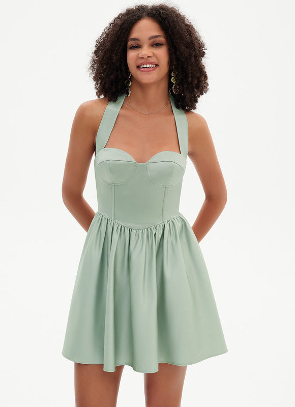 Robe Pastel Vert Menthe Col Cœur Courte - gallery 7