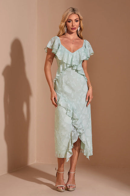 Robe Pastel Verte À Volants Midi - gallery 3