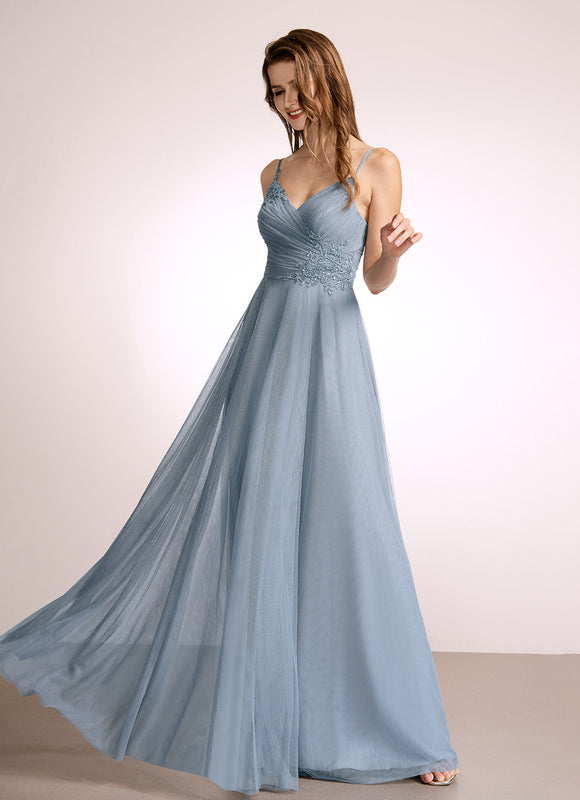 Robe Pastel Bleu Col V Longueur Ras Du Sol