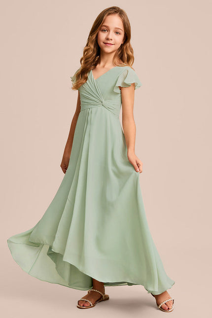 Robe Pastel Verte Trapèze Col V Junior - gallery 4
