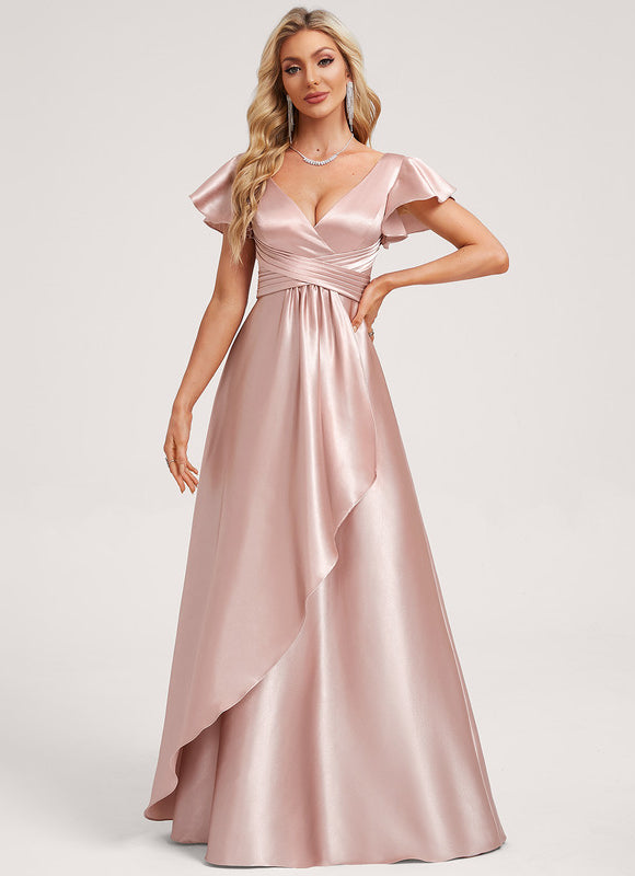 Robe Pastel Verte Satin Longueur Ras Du Sol