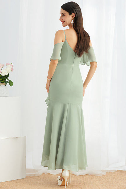 Robe Pastel Bleu Sirène Col V Volants - gallery 3