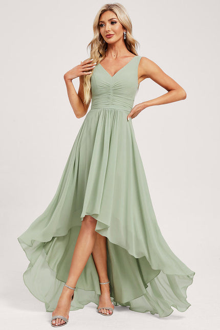Robe Pastel Verte Col V Asymétrique - gallery 1