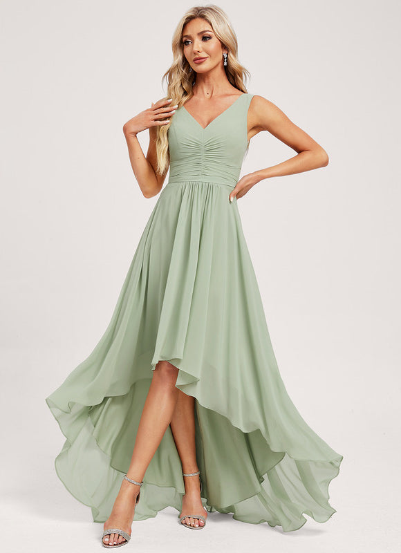 Robe Pastel Verte Col V Asymétrique - gallery 1