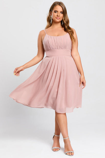 Robe Pastel Rose Mousseline Longueur Genou - gallery 8