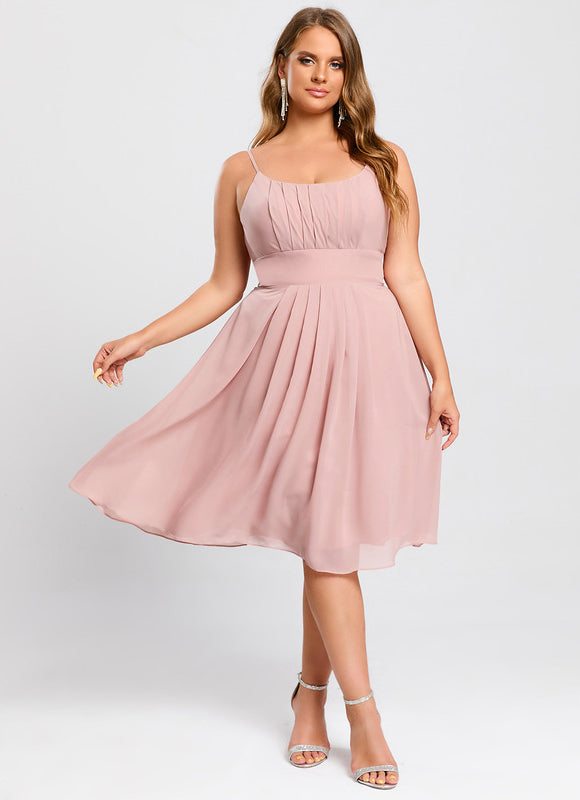 Robe Pastel Rose Mousseline Longueur Genou - gallery 8