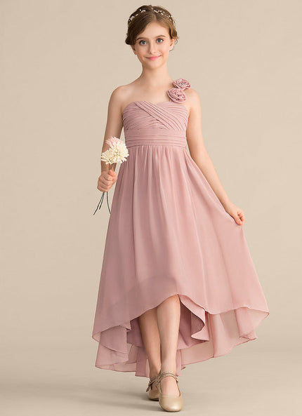 Robe Pastel Rose Décolleté Asymétrique Junior