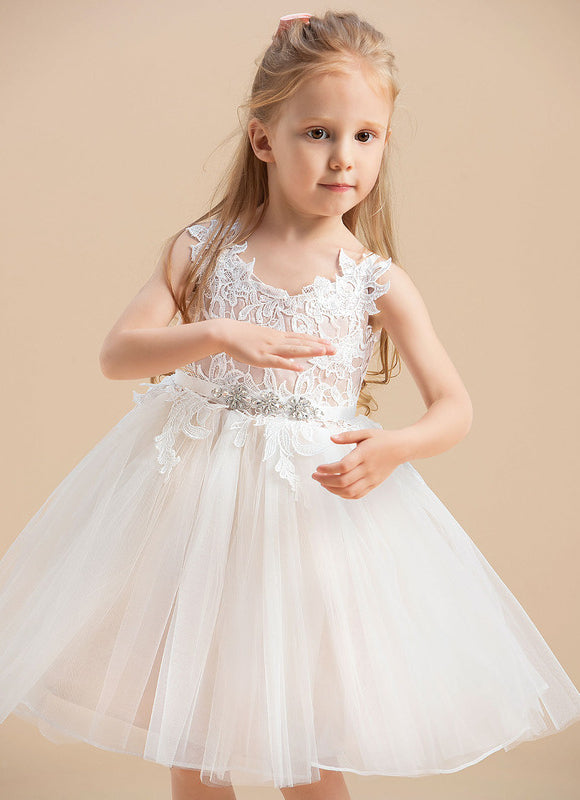 Robe Pastel Blanche Col V Dentelle Tulle - gallery 5