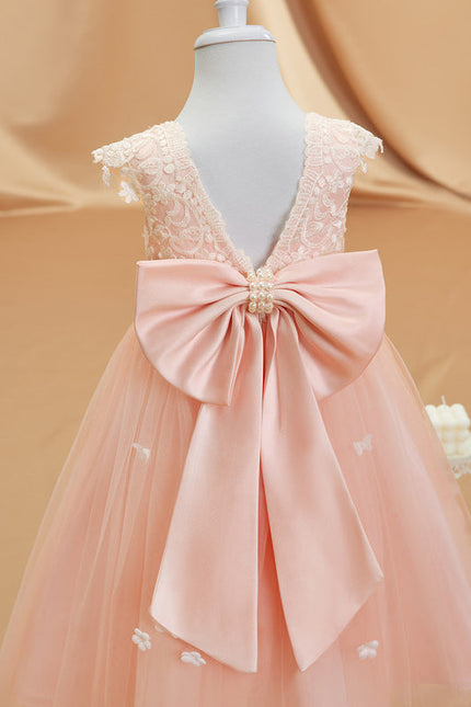 Robe Pastel Rose Col Rond Tulle Fille - gallery 9