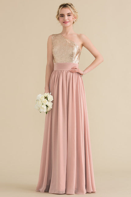 Robe Pastel Rose Décolleté Asymétrique Élégante - gallery 1