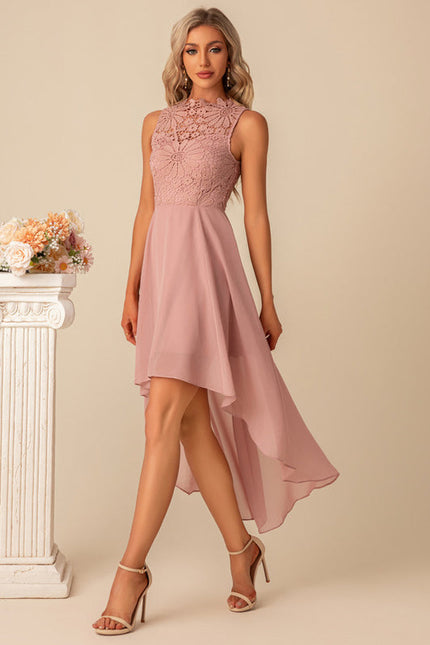 Robe Pastel Rose Col Montant Asymétrique - gallery 5