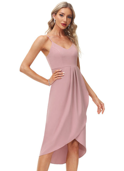 Robe Pastel Rose Crêpe Cocktail Élégante