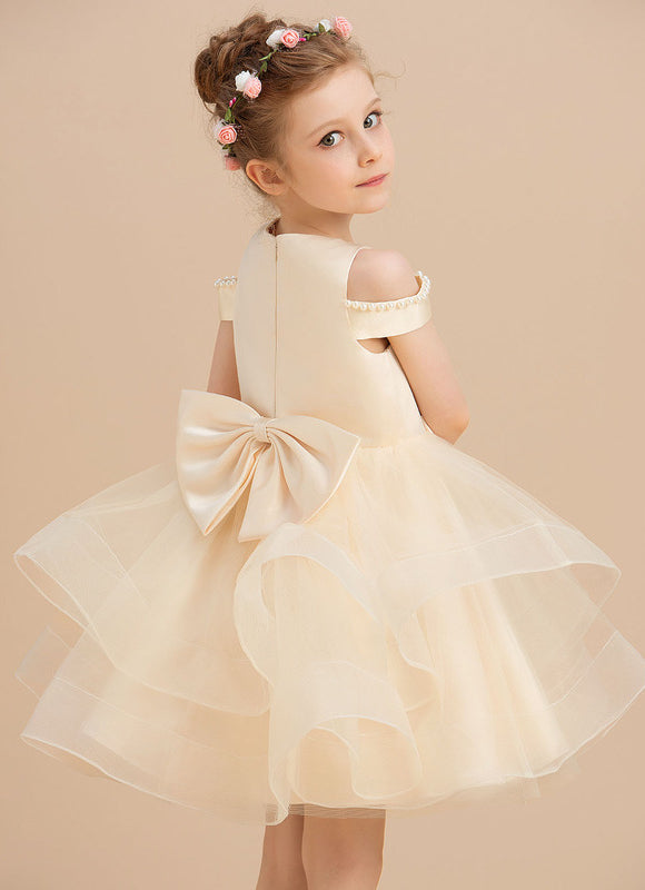 Robe Pastel Crème En Satin Tulle Pour Fille