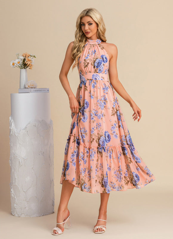 Robe Pastel Bleu Fleuri À Volants - gallery 8