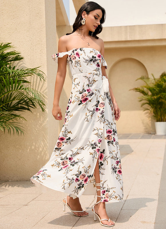 Robe Pastel Blanche Imprimé Fleurs Maxi - gallery 2