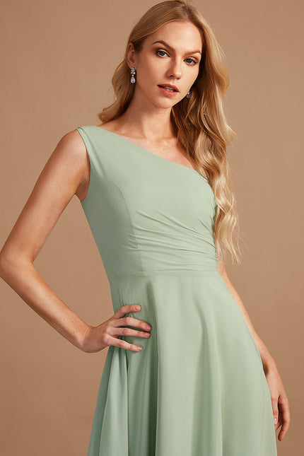 Robe Pastel Menthe Décolleté Asymétrique Volants - gallery 4