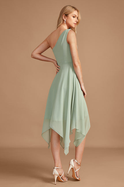 Robe Pastel Menthe Décolleté Asymétrique Volants - gallery 5