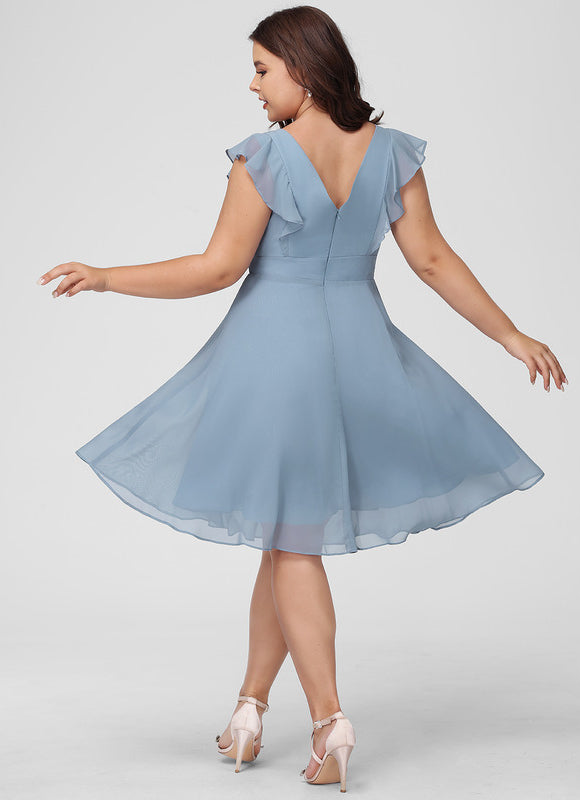 Robe Pastel Bleu Col V Mousseline Volants - gallery 9