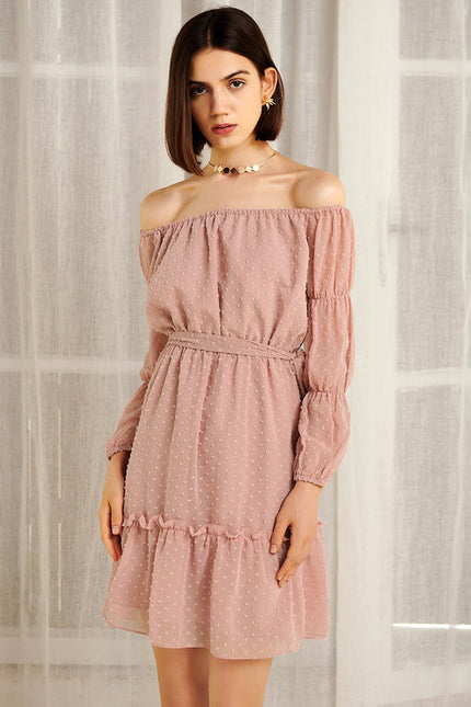 Robe Pastel Rose Épaule Dénudée Mini - gallery 3