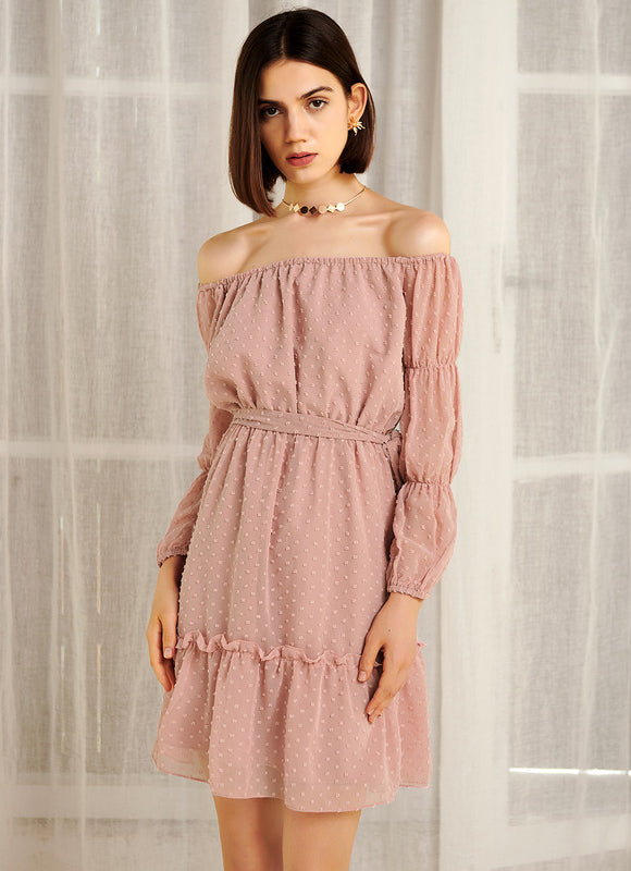 Robe Pastel Rose Épaule Dénudée Mini - gallery 3