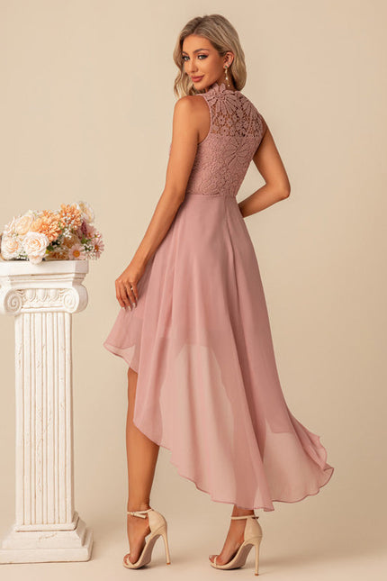 Robe Pastel Rose Col Montant Asymétrique - gallery 2