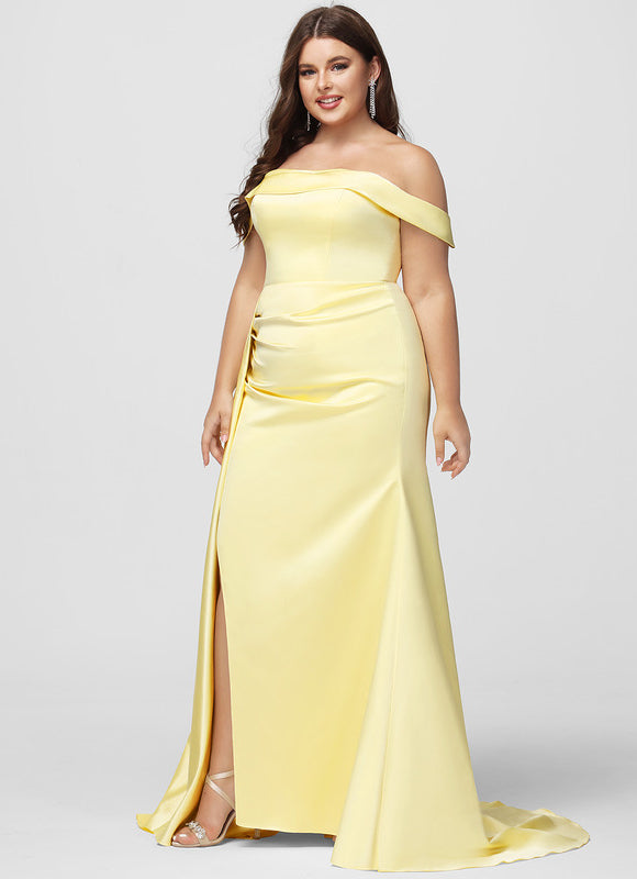 Robe Pastel Satinée Jaune Sirène Élégante - gallery 6