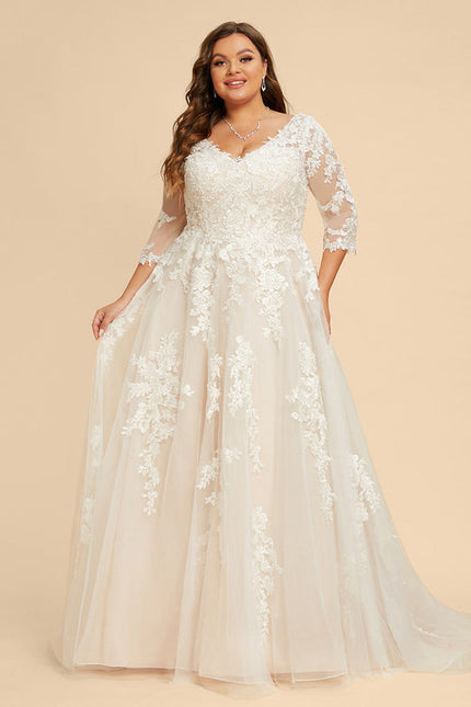 Robe Pastel Rose Traîne Tulle Dentelle - gallery 6