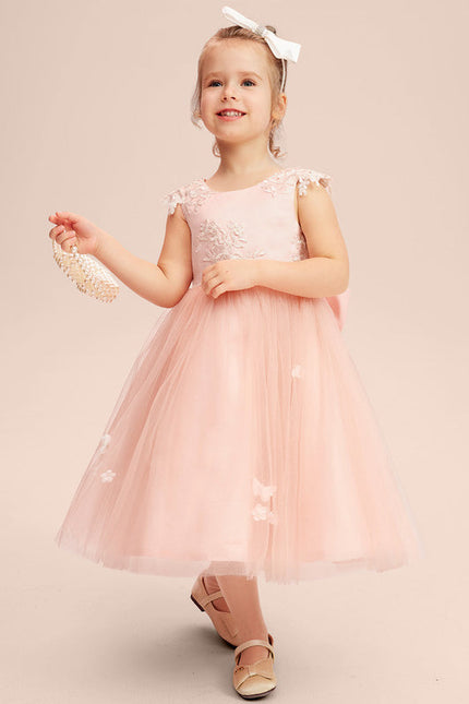 Robe Pastel Rose Col Rond Tulle Fille - gallery 4
