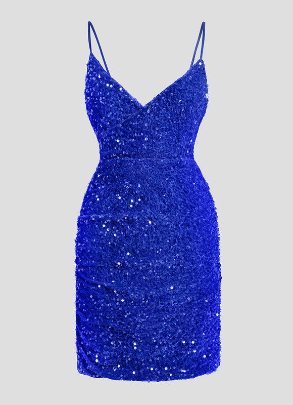 Robe Pastel Bleu Pailleté Mini Fourreau - gallery 9