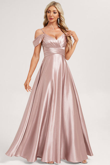 Robe Pastel Rose Décolleté Longue Satin